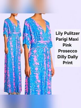 Lily Pulitzer Parigi Maxi Dress In Pink Prosecco Dilly Dally XL Tropical Print